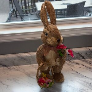 Easter Sisal Straw Bunny With Basket of Carrots & Flowers. So Cute-Rare